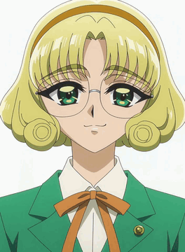 AI generated video: A blonde anime character with green eyes and glasses stands in a bright, sunlit…