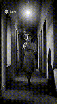 AI generated video: ⸻ 🎞️ Screen capture of a 1960’s black and white film sora 2 prompt: A woman in…