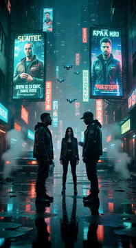 AI generated video: SFW, neon-decay, A rain-soaked cyberpunk alley filled with neon signs…