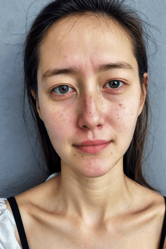AI generated video: a shy woman feigns a smile in awkward politeness
