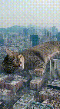 AI generated video: Gatito aplastado la ciudad