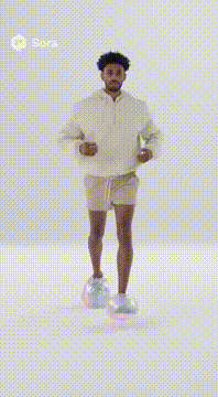 AI generated video: A hyper-realistic cinematic video of a young man running in a bright…
