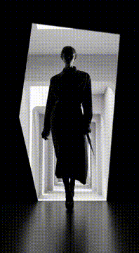 AI generated video: avant-garde black and white scene where the french model’s silhouette opens…