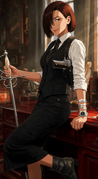 AI generated video: A tall, slender woman in her mid-30s with short, straight dark brown hair and…
