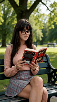 AI generated video: A woman reading in the park