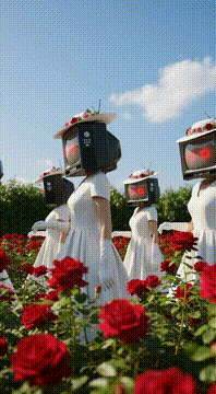 AI generated video: # ROSE ∞ SYNC - [ #1 0.05s ] ACTION:{STILL—formation of TV‑head androids amid…