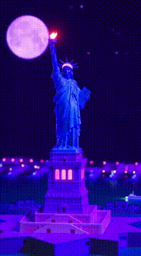 AI generated video: The Statue of Liberty flew into space