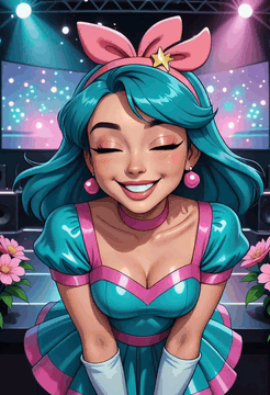 AI generated video: Dot Warner (Animaniacs) winking mischievously in front of a studio sound stage…