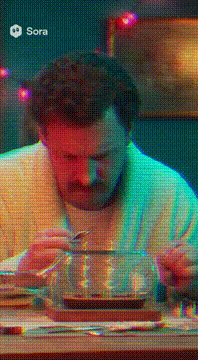 AI generated video: A 10-second 80s infomercial. Garish colors, VHS glitches, cheesy synth music. A…