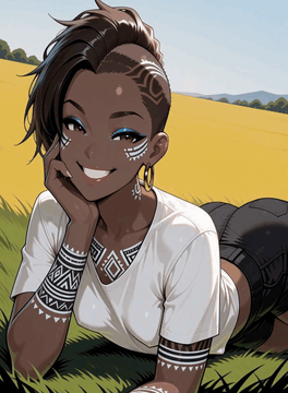AI generated video: Cinematic shot of a girl lying on the grass, she looks at the camera with a…