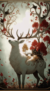AI generated video: summary: [reference generation] The white stag from <Picture 1> stands calmly…