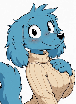 AI generated video: furry animation, fixed camera shot. The subject is an anthropomorphic dog woman…