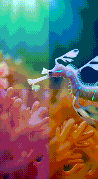 AI generated video: A cinematic, extreme close-up of a tiny, iridescent mythical sea dragon weaving…