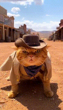 AI generated video: "only room for one cat in this town" @cameoed