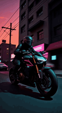 AI generated video: Create a 15-second cinematic motorcycle sequence in a bold, ink-heavy…