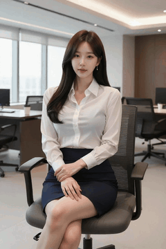 AI generated video: A woman in the office is sitting in a chair and watching quietly, Her hair is…