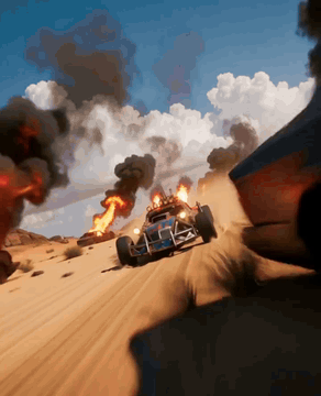 AI generated video: A heavily modified post-apocalyptic muscle car tears across a vast desert at…