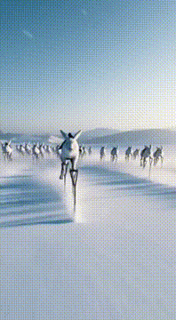 AI generated video: @hoshi_snackle_pop galloping with 50 other identical creatures