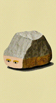 AI generated video: GOAL&STAKES: A sleepy-faced rock creature rockets across a flat painted desert…