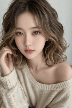 AI generated video: A young woman touches her hair and tilts her head slightly, her wavy hair shook…