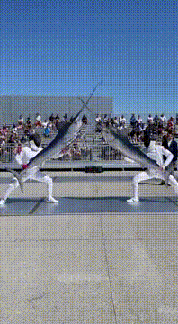 AI generated video: Two fencers battle with giant 2-meter swordfish instead of blades - the most…