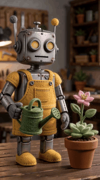 AI generated video: felt_stopmotion_style, Stop-motion miniature animation, stepped 12 fps physical…