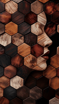 AI generated video: photograph of a face partially hidden behind a hexagonal patterned wall, the…