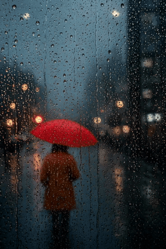 AI generated video: Cinematic photorealistic shot, viewed through a rain-streaked glass window…