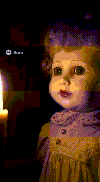 AI generated video: 🎥 A haunted doll caught moving on camera when everyone’s asleep 🕯️ 🪆 Close-up…