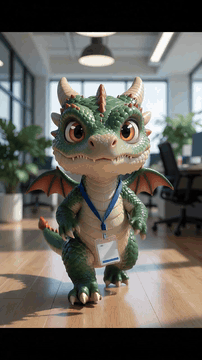 AI generated video: High-end stylized 3D CG family animation, soft volumetric office lighting…