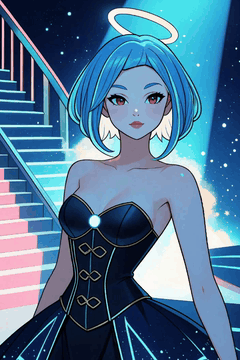 AI generated video: woman don-chan_(usada_pekora), hololive, 1girl, blue_hair, red_eyes, Cyber idol…
