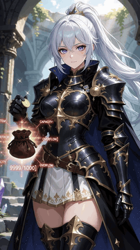 AI generated video: 2D vibrant anime style illustration. A cool and elegant female paladin hero…