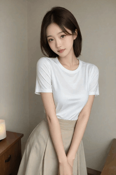 AI generated video: A young woman poses with her body leaning slightly, and her short hair swings…