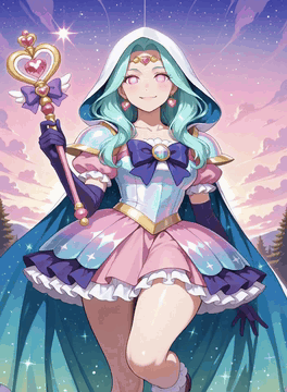 AI generated video: Start: A fantasy scene featuring a woman dressed in an outfit combining magical…