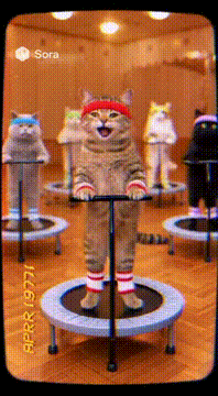 AI generated video: Keep the music and the environment the same but make the cats bounce in sync…