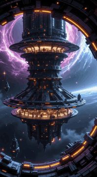 AI generated video: Style: futuristic, cinematic. As a sleek, silver spaceship descends towards the…