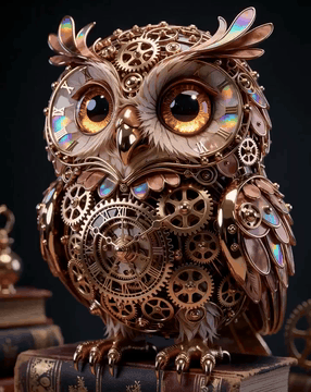 Видео, сгенерированное нейросетью: subject_definitions: <Subject 1> is the mechanical owl sculpture in <Picture…