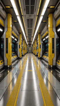 AI generated video: scifi_v1, cinematic science-fiction scene. A symmetrical futuristic station…