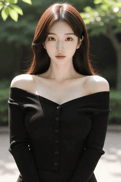 AI generated video: A long brown haired woman is standing in a garden, The hair is swaying softly…