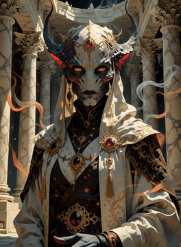 AI generated video: a stylized illustration artwork of a fierce alien priest in a dynamic…