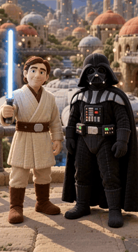 AI generated video: integrated_multimodal_description: [Shot 1] PLUSH33. A playful Star Wars spoof…