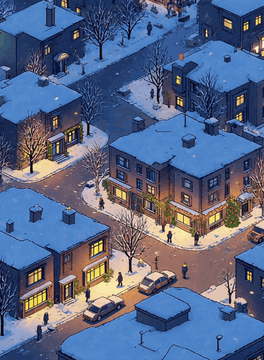 AI generated video: A city in the pre-holiday bustle. only one car driving, people walking, some…
