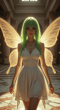 AI generated video: Style: photorealistic. A woman is slowly walking forward through a grand hall…