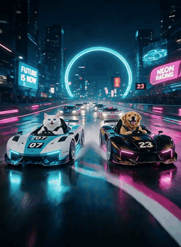 AI generated video: FORMAT: 5-second vertical cinematic futuristic racing video, one continuous…