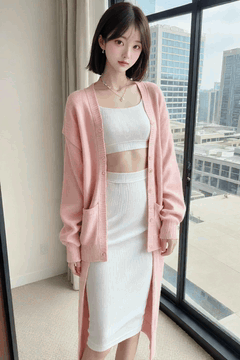 AI generated video: A woman with short hair stands by the window and slowly leaned back to change…