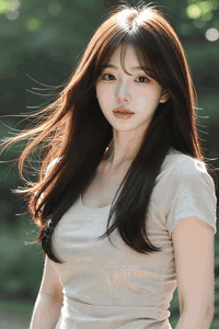 AI generated video: A young woman is standing in the wind,, Her long hair is scattered in the wind…