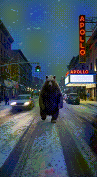 AI generated video: @3wiizmen a big brown bear's walking down 125th street between seventh and 8th…
