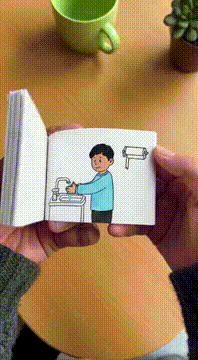 AI generated video: パラパラ漫画の最後にこの人が中指を立ててこっちを見る、にやりと笑う、絵から実物の中指を立てた手がニューっと出てくる、で終わり