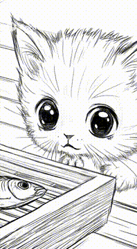 AI generated video: A kitten grabs a grilled fish and runs away. The image gradually becomes cute…