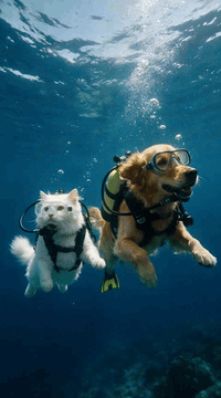 Видео, сгенерированное нейросетью: Create a 5-second cinematic underwater adventure video based on the provided…